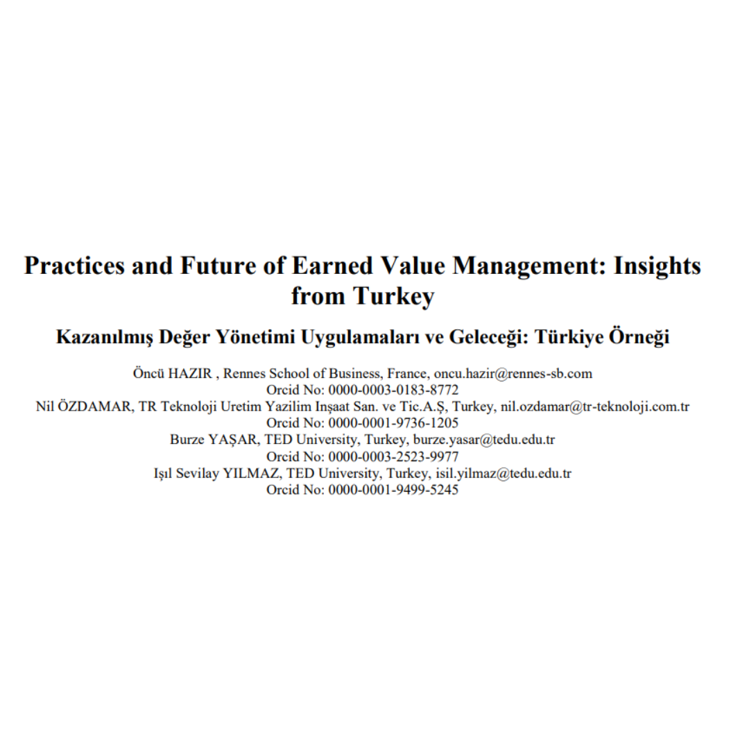 O Hazir, N Ozdamar, B Yasar, IS Yilmaz (2020). Practices and Future of Earned Value Management: Insights from Turkey , Journal of Yaşar University 15-59 (426-443)